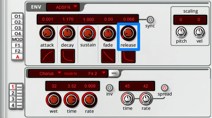 Albino 3 amp envelope with the release turned down